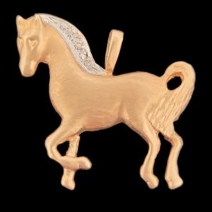 14K Gold Diamond Pendant Horse Equestrian Estate 5 gm